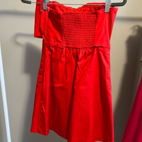 Anthropologie Hutch Strapless Red Dress with Floral Detail - Picture 6 of 8